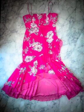 City Triangles Hot Pink Floral Ruffle Sundress
